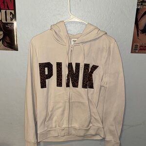 PINK Victoria's Secret Cream Hoodie with Leopard Print